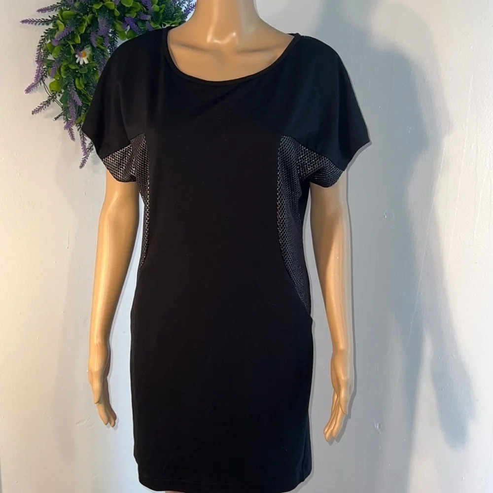 Mango.XS, casual pocketed sleeveless mini dress , Black w/webbing overlay accent